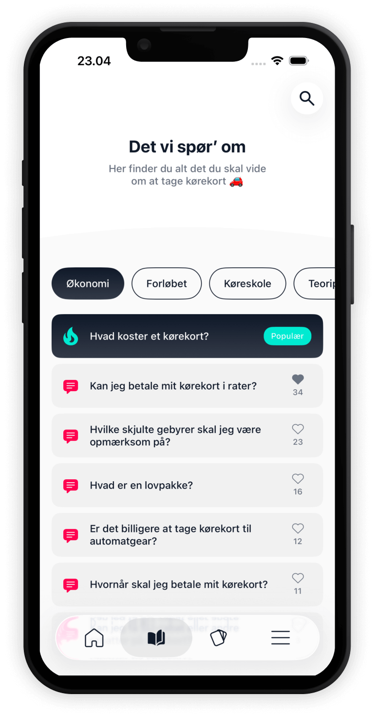 Skærmbilleder fra appen Kørekort Hack